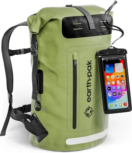 Miniatura 13 de Earth Pak Mochila impermeable - Mochila de senderismo resistente - Bolsa con cierre enrollable - Bolsa seca acolchada con carcasa impermeable