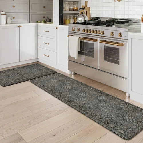 Miniatura 15 de KIMODE Alfombra de Cocina Antifatiga 2 Piezas, Alfombras de Cocina Antideslizantes e Impermeables, Alfombra de Cocina de Estilo Rústico en Gris
