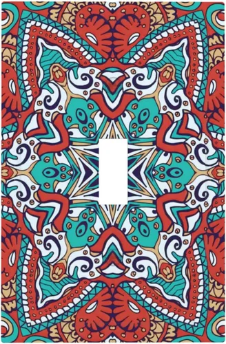 Miniatura 2 de Placa de interruptor de luz de palanca individual con diseño de flor de mandala, diseño bohemio, hippie, rojo, 1 banda, placa de pared decorativa