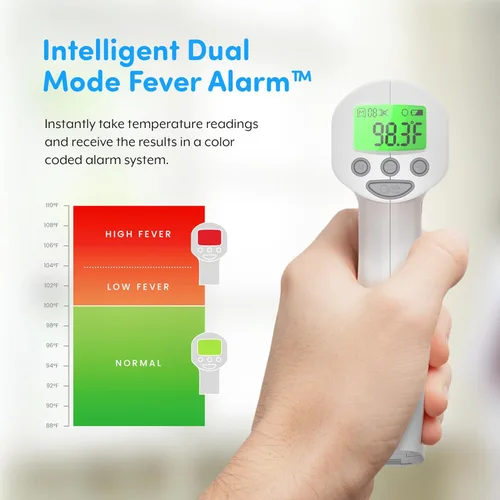 Miniatura 4 de Termómetro de frente infrarrojo sin contacto de grado médico FSA-HSA elegible, resistente, termómetro digital tipo pistola para adultos y bebés, Gris