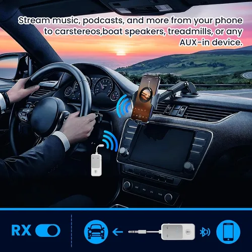 Miniatura 4 de Receptor transmisor Bluetooth 5.2, adaptador de audio adaptativo Qualcomm aptX, adaptador auxiliar inalámbrico 2 en 1 de 0.138 in para TV, avión