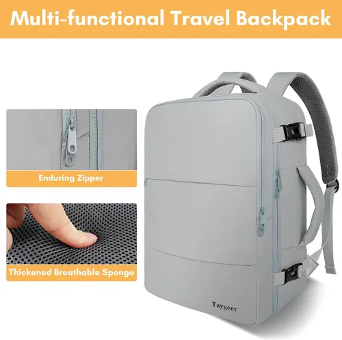 Miniatura 9 de Taygeer Mochila de Equipaje de Mano, Mochila de Viaje para Mujeres con Puerto de Carga USB y Bolsa para Zapatos, Mochila para Laptop de 15.6 Gris