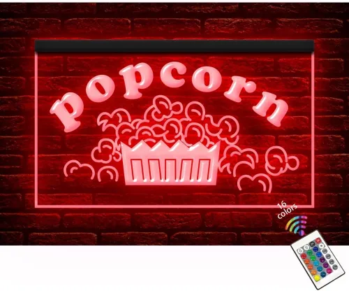 110053 Popcorn Shop Cafe Store - Letrero de neón con luz LED (12 x 8 pulgadas, 16 colores por control remoto)
