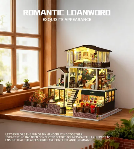 Miniatura 4 de Spilay - Kit de muebles de madera para casa de muñecas en miniatura de bricolaje, modelo de castillo grande hecho a mano, juguetes creativos