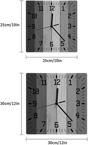 Miniatura 7 de Reloj de pared de madera rústica, negro, gris, blanco, silencioso, sin tictac, reloj de pared cuadrado de madera degradada gris de granja, funciona