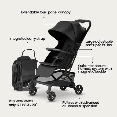 Miniatura 3 de Mompush Velo Cochecito de viaje ligero, compacto y apto para aviones para bebés y niños pequeños, asiento reclinable completamente plano, plegable