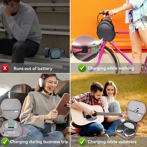 Miniatura 9 de Smatree Funda de carga para auriculares AirPods Max/AirPods Max 2, carga USB-C, bolsa de carga de batería de 2000 mAh con modo de suspensión, funda