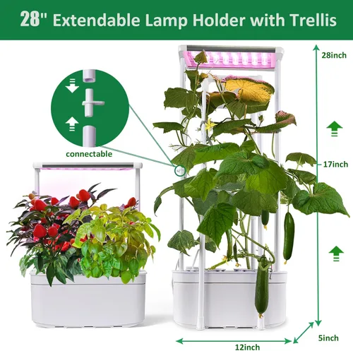 Miniatura 4 de E SUPEREGROW Kit de sistema de cultivo hidropónico con enrejado, sistema de jardinería hidropónico alto inteligente con luz LED de crecimiento, kit