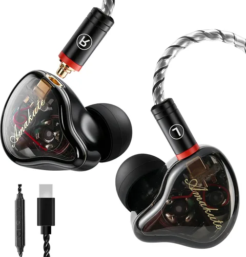 Miniatura 24 de Auriculares de Monitor In-Ear, Auriculares Estéreo HiFi IEM, Auriculares Dinámicos de Doble Driver Cableados con Cable Desmontable, Auriculares