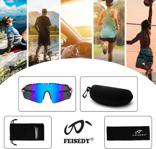 Miniatura 6 de FEISEDY Gafas de sol deportivas para hombres y mujeres, protección UV400 al aire libre, ciclismo, conducción, pesca, B2987 001 Estrellas & Rayas