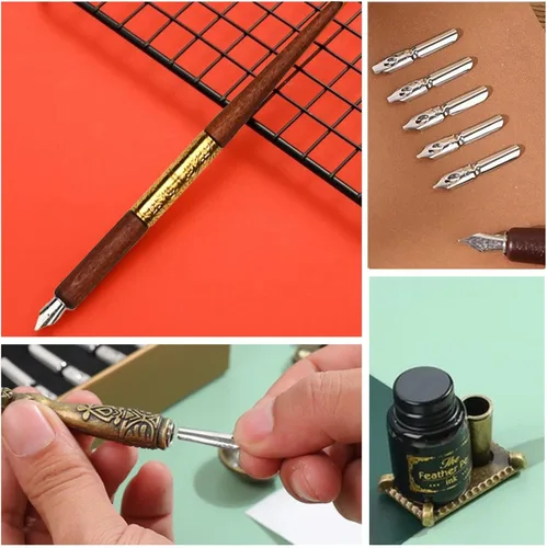 Miniatura 3 de Joyeee Juego de Plumas de Caligrafía, Juego de Pluma de Inmersión que Incluye Perlas de Cera de Sellado, Cuchara de Cera, Plumillas de Repuesto