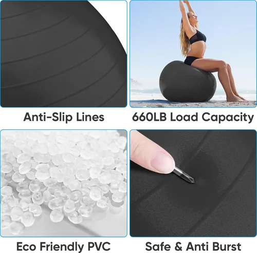 Miniatura 7 de APEXUP Pelota de Yoga Pelota de Ejercicio Antideslizante Resistente para Fitness, Equilibrio y Entrenamiento del Core