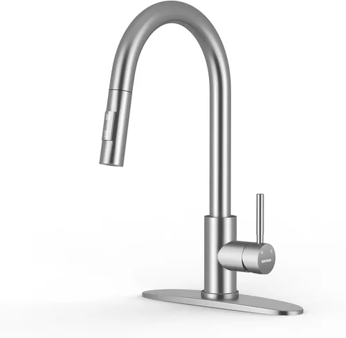 Miniatura 16 de WEWE Grifo de Fregadero de Cocina, Grifo de Cocina Extraíble, Grifo de Cocina Negro y Cromado con Rociador de Acero Inoxidable de Una Sola Manija