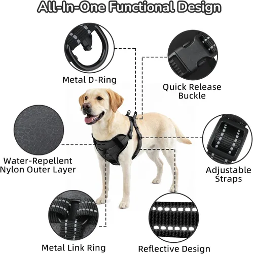 Miniatura 7 de Arnés de chaleco para perro sin tirones, nailon impermeable con forro suave y transpirable, pecho frontal reflectante, correa trasera ajustable