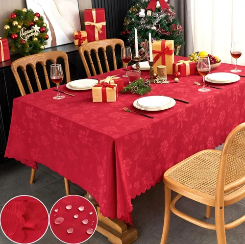 Miniatura 26 de Mantel redondo de tela de 60 pulgadas, mantel con diseño de hojas, borde festoneado, mantel sedoso, impermeable, resistente a las arrugas, lavable