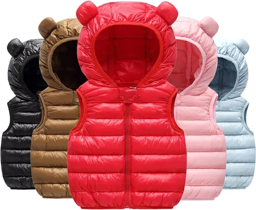 Miniatura 7 de Chaleco sin mangas de invierno para bebé, con cremallera sólida, con capucha y orejas de oso, chaqueta para niños y niñas