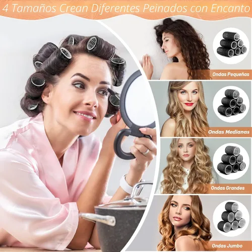 Miniatura 6 de Rodillos rizadores de cabello para mujer, 24 unidades, sin calor, con 12 clips, 4 tamaños (Jumbo Grande, Mediano, Pequeño), Rodillos de pelo