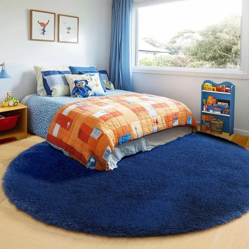 Miniatura 4 de PAGISOFE Alfombra Redonda Azul Marino Suave de 4 Pies, Alfombras Circulares para Dormitorio de Niños, Alfombras Peludas Esponjosas, Alfombra
