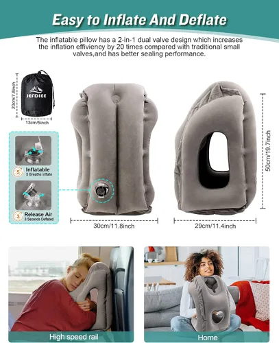 Miniatura 3 de JefDiee Almohada inflable de viaje y almohada inflable para descanso de pies, artículos esenciales de viaje para adultos, ideal para avión, oficina