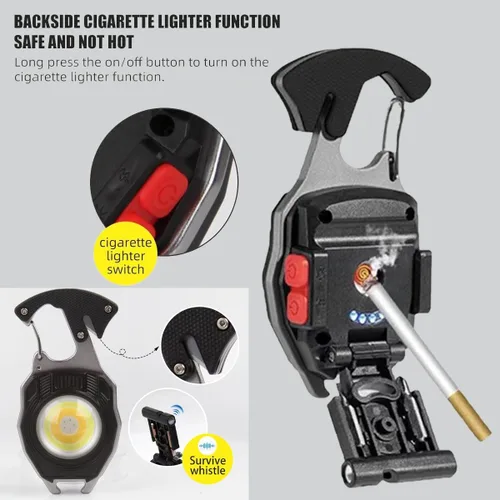 Miniatura 4 de Llavero COB con 7 modos de luz, 1600 lúmenes, luz de trabajo portátil recargable por USB, luz de emergencia con soporte plegable, abrebotellas