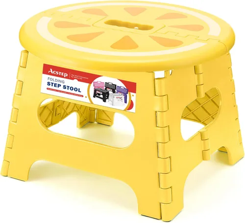 Miniatura 11 de ACSTEP Taburete plegable para adultos de 11 pulgadas de altura, taburete de plástico ligero plegable con capacidad de hasta 300 lbs, taburete Negro