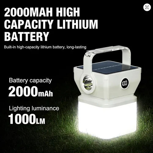 Miniatura 4 de V.C Formark - Linterna solar para campamento, carga dual (USB-C y solar), pantalla de batería, 3 modos + linterna, ligera para campamento y cortes