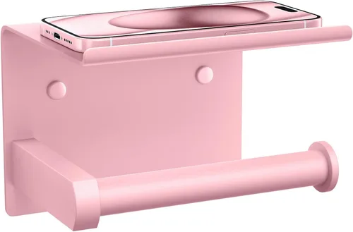 Miniatura 19 de Tindbea Soporte de papel higiénico con estante para teléfono, soporte de pared adhesivo o con tornillos, soporte de rollo de papel higiénico