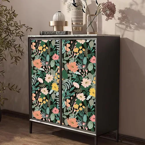 Miniatura 6 de HueBurst Papel tapiz floral verde oscuro de 17.3 x 118 pulgadas, papel de contacto floral bohemio para baño, sala de estar, dormitorio, papel tapiz