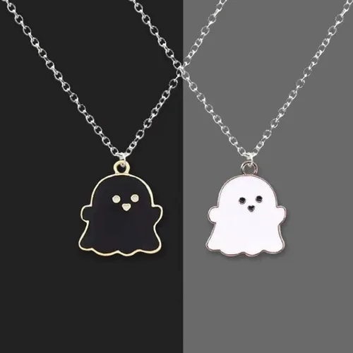Miniatura 6 de 1 unidad2 collares con colgante de fantasma blanco y negro, dibujos animados, fantasma, amistad, pareja, encantador, collar de fantasma, colgante