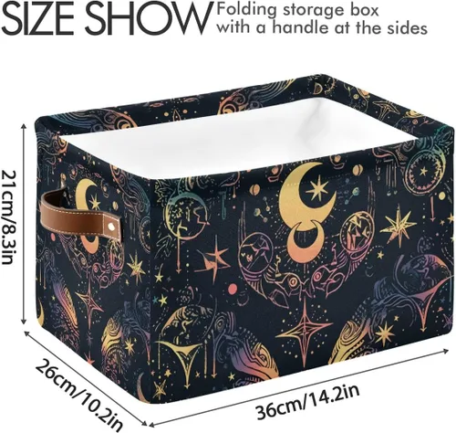 Miniatura 4 de Cesta de almacenamiento, astrología mística, símbolo oculto alrededor de la luna, lona duradera, plegable, caja de juguetes, contenedor organizador