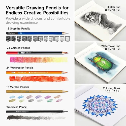 Miniatura 3 de Shuttle Art Kit de dibujo de 103 piezas, suministros de dibujo profesional con boceto, carbón, colores, grafito, lápices y palos pastel