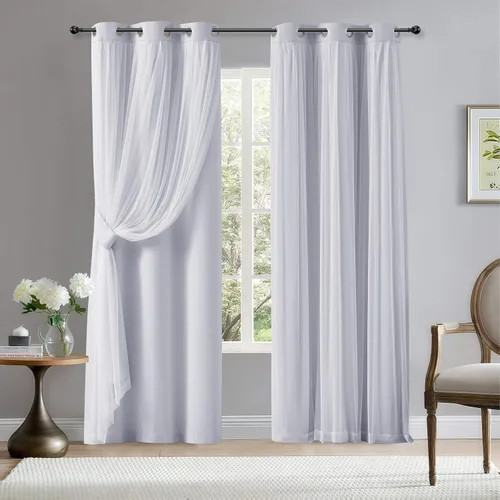 Miniatura 42 de BONZER Cortinas opacas con superposición transparente, mezcla y combina paneles de ventana de doble capa con aislamiento térmico para sala de estar