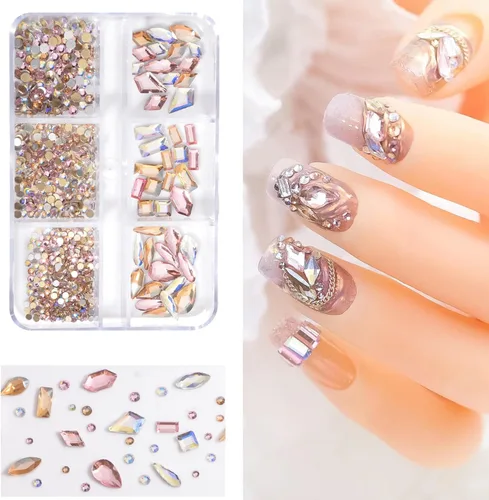 Miniatura 7 de Diamantes de imitación para uñas, gemas para arte de uñas, cristales rosas Ab, cristales de cristal multiformas, diamantes de imitación de parte