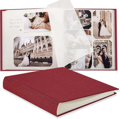 Pssoss Álbum de fotos grande de bricolaje, 100 páginas con espacio de escritura para fotos de 3 x 5, 4 x 6, 5 x 7, 6 x 8, 8 x 10 pulgadas, para Rojo