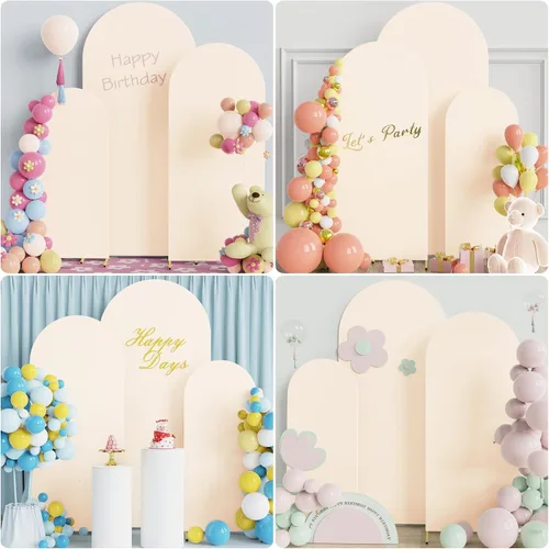 Miniatura 5 de Putros Fundas para Arco de Boda de 4 Pies, 5 Pies, 6 Pies Beige de Spandex Ajustadas con Parte Superior Redonda Chiara Fundas para Soporte de Fondo