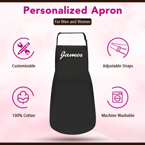 Miniatura 2 de Delantales personalizados para hombres y mujeres – Delantal personalizado con nombre bordado y bolsillos para cocina, pintura, manualidades, salón