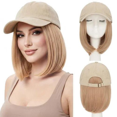 Miniatura 18 de SEGO Gorra de béisbol con extensiones de cabello para mujer, resistente al calor, sintético, 6 pulgadas, ajustable, corta, recta, peluca de repuesto