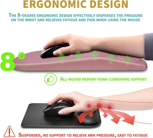 Miniatura 5 de Hokafenle Alfombrilla Ergonómica para Mouse con Soporte para Muñeca con Diseño de Masaje, Reposamuñecas para Aliviar el Dolor con Espuma HK004-Rosa
