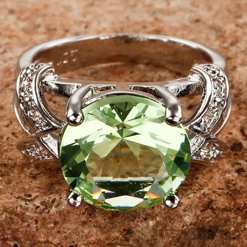 Miniatura 3 de Psiroy Anillo de promesa solitario relleno de amatista verde de plata de ley 925