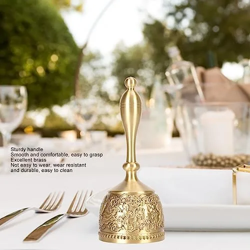 Miniatura 4 de Campana de mano de latón antiguo de 4.9 pulgadas para recepción de boda, hotel, tono de anillo nítido transparente, aspecto rústico vintage