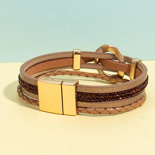 Miniatura 5 de FANCY SHINY Pulsera de cuero con diamantes de imitación circular, apilable, multicapa, con cierre, joyería bohemia, regalo para mujer
