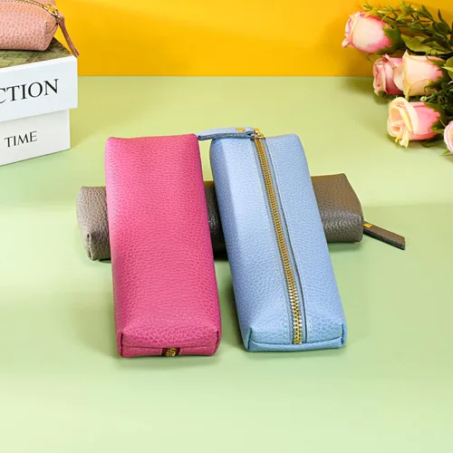 Miniatura 3 de Estuche de cuero auténtico para bolígrafos, estuche de cuero de vaca con cremallera, suave bolsa de cuero negra para adultos.