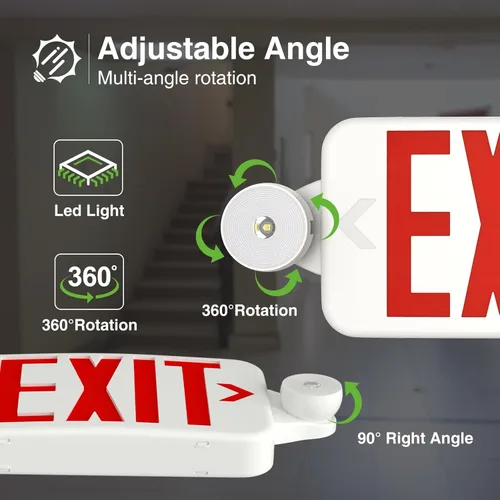Miniatura 4 de FREELICHT Paquete de 4 letreros de salida rojos con luces de emergencia, dos luces LED de emergencia ajustables con batería, cable duro, señal