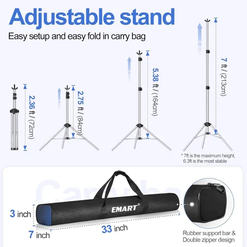 Miniatura 4 de EMART - Soporte para telón de fondo de 10 x 7 pies (ancho x alto) para estudio fotográfico, kit de soporte de fondo ajustable con 2 barras Plateado