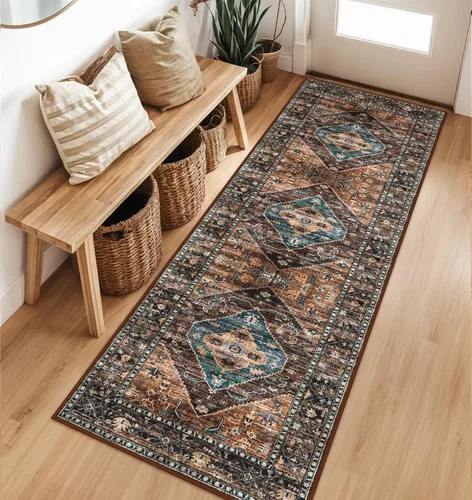 Miniatura 30 de Lahome - Tapete con diseño bohemio, pequeño, antideslizante, lavable, ultradelgado, con estampado oriental desgastado, para entrada, cocina
