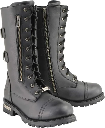 Milwaukee Leather Botas de cuero con cordones tácticas negras de 13 pulgadas de alto para hombre con cremallera con bolsillo de almacenamiento
