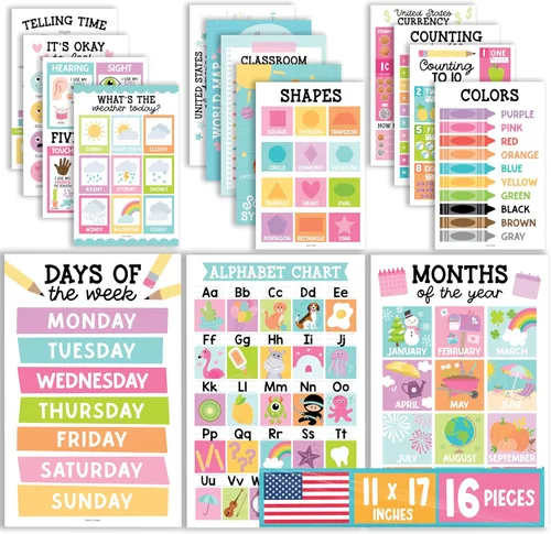 Miniatura 10 de Hadley Designs 16 pósteres educativos para decoración del aula, carteles educativos de pizarra para niños de 1 a 3 años, póster de aprendizaje
