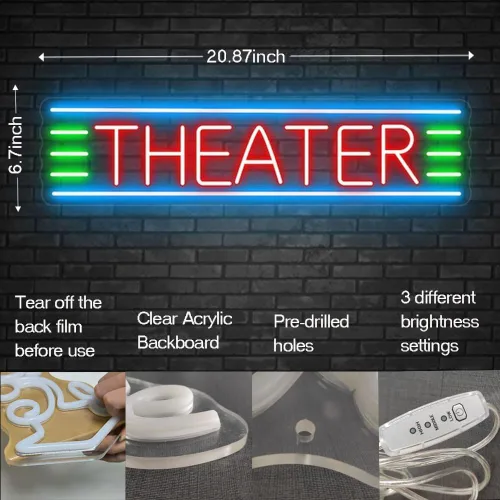 Miniatura 3 de Letrero de neón LED de teatro, decoración de habitación, letreros de neón personalizados para decoración de teatro, luz LED de neón personalizada