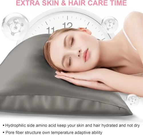 Miniatura 3 de Fundas de almohada de seda de morera tamaño estándar con cremallera oculta, ultra suaves y transpirables, funda de almohada de satén de seda