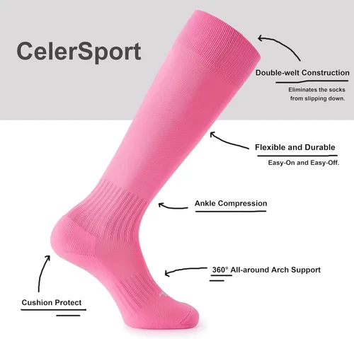 Miniatura 4 de CS CELERSPORT Pack de 23 calcetines de fútbol, sóftbol y béisbol para niños, jóvenes y adultos - Calcetines de compresión multideporte
